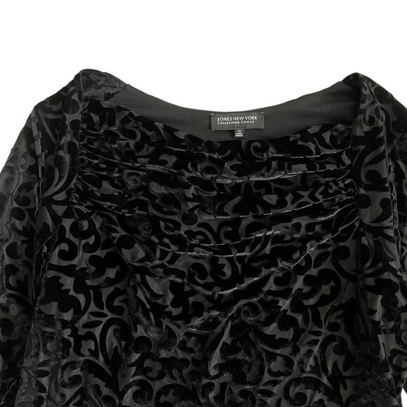 Jones New York Velvet Burnout Draped Neck Black‎ Plus Size 1X Whimsygoth Witchy - Picture 5 of 11
